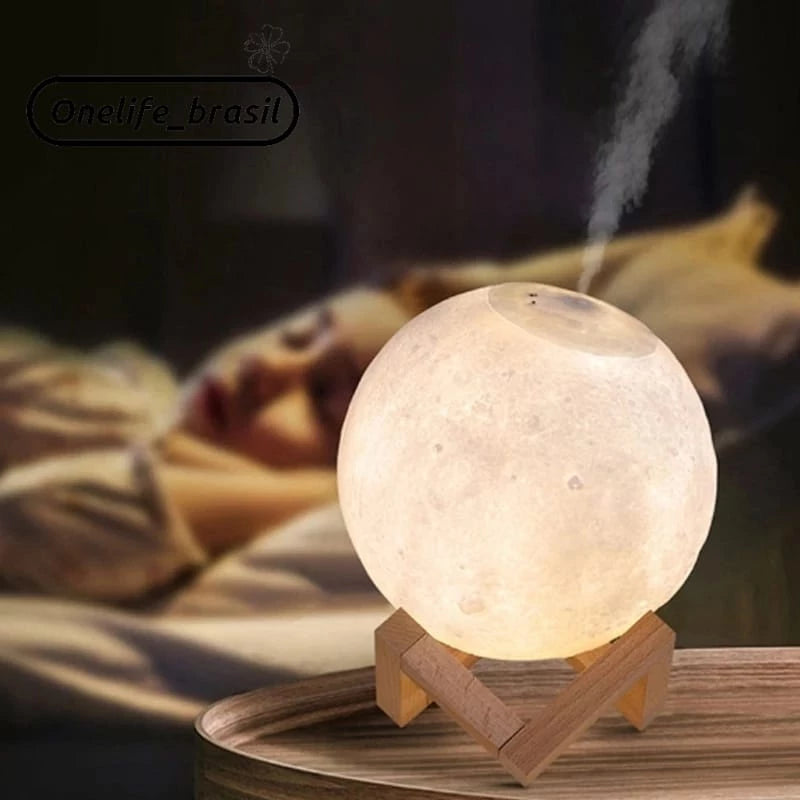 Umidificador Aromatizador Luminária Abajur Lua 3d Ultrassônico USB Difusor De Aromas