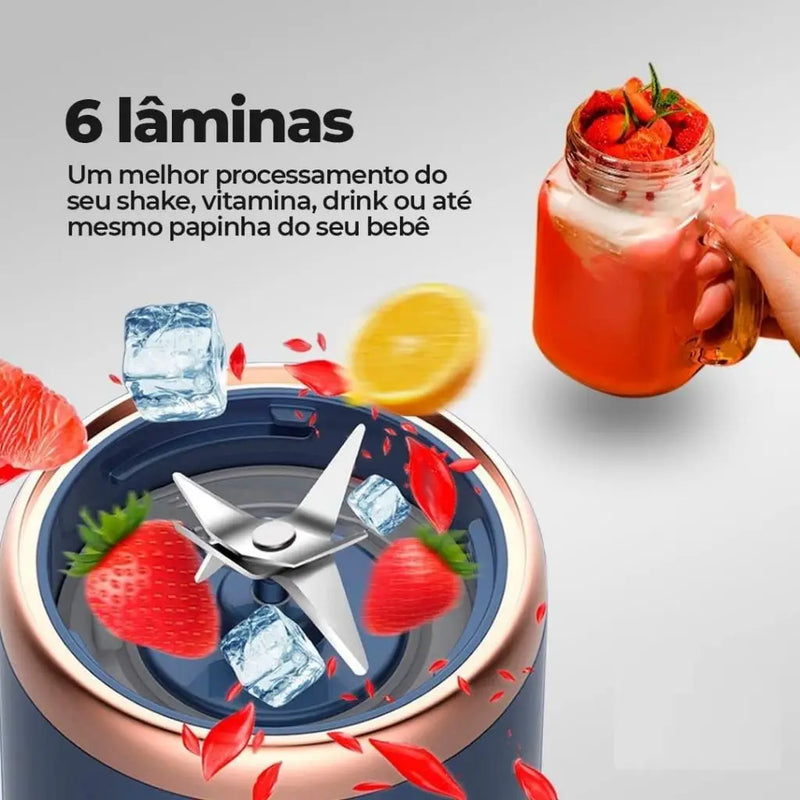 Espremedor elétrico sem fio com 6 lâminas, copo de suco de frutas, mini suco elétrico automático 400 ml