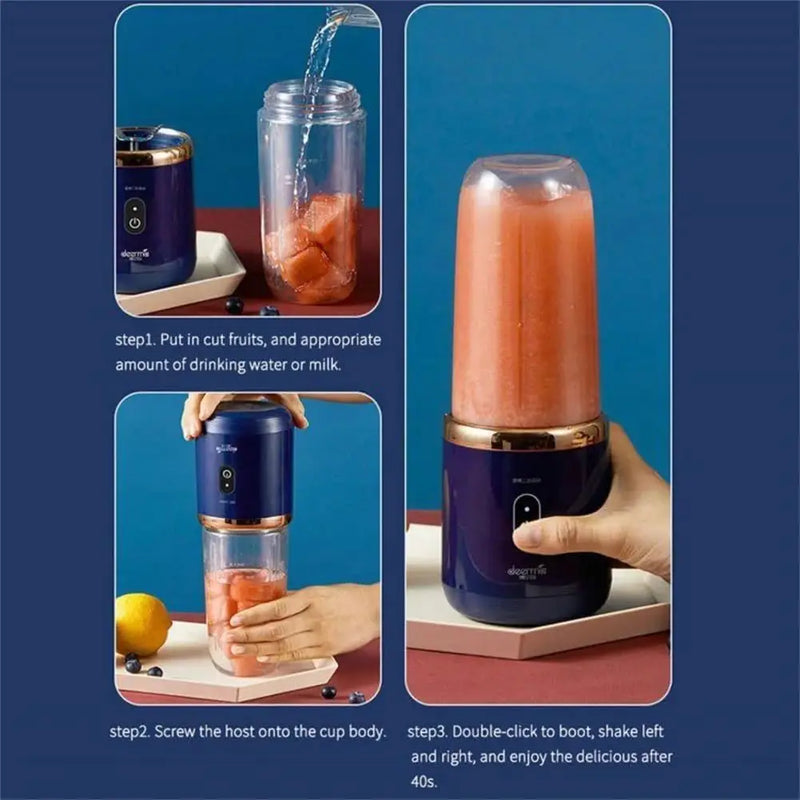 Espremedor elétrico sem fio com 6 lâminas, copo de suco de frutas, mini suco elétrico automático 400 ml