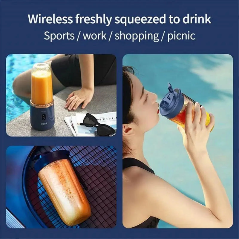 Espremedor elétrico sem fio com 6 lâminas, copo de suco de frutas, mini suco elétrico automático 400 ml