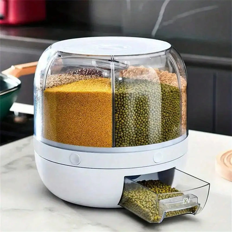 Caixa de armazenamento multi-grade, balde de arroz, dividido, girando grãos, à prova de insetos, à prova de umidade, selado, doméstico