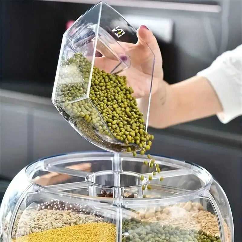 Caixa de armazenamento multi-grade, balde de arroz, dividido, girando grãos, à prova de insetos, à prova de umidade, selado, doméstico