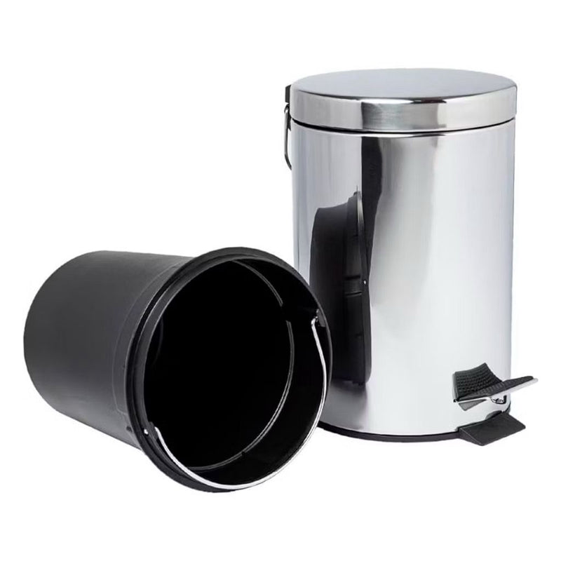 Kit Lixeira 3 litros Inox + Escova Sanitária Inox para Banheiro