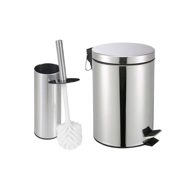 Kit Lixeira 3 litros Inox + Escova Sanitária Inox para Banheiro