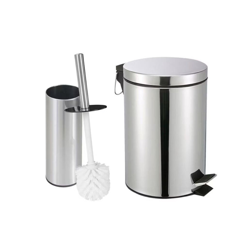 Kit Lixeira 3 litros Inox + Escova Sanitária Inox para Banheiro
