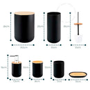 Kit Banheiro Lavabo Conjunto Acessórios lixeira escova 6 Peças Bambu Luxo Preto/Branco