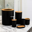 Kit Banheiro Lavabo Conjunto Acessórios lixeira escova 6 Peças Bambu Luxo Preto/Branco