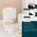 Kit Banheiro Lavabo Conjunto Acessórios lixeira escova 6 Peças Bambu Luxo Preto/Branco