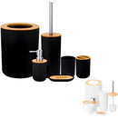 Kit Banheiro Lavabo Conjunto Acessórios lixeira escova 6 Peças Bambu Luxo Preto/Branco