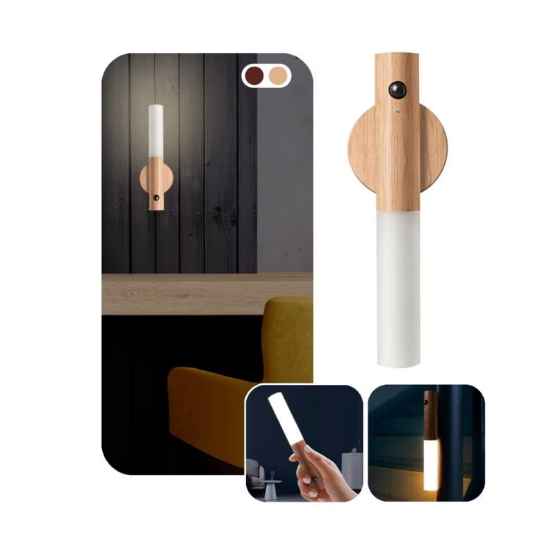 Luminaria Luz Led Recarregável Sensor de Movimento Arandela de Madeira Minimalista Para Mesa Parede