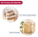 Cesto Roupa Bambu Com Tampa Retangular Banheiro Bege Com Tampa