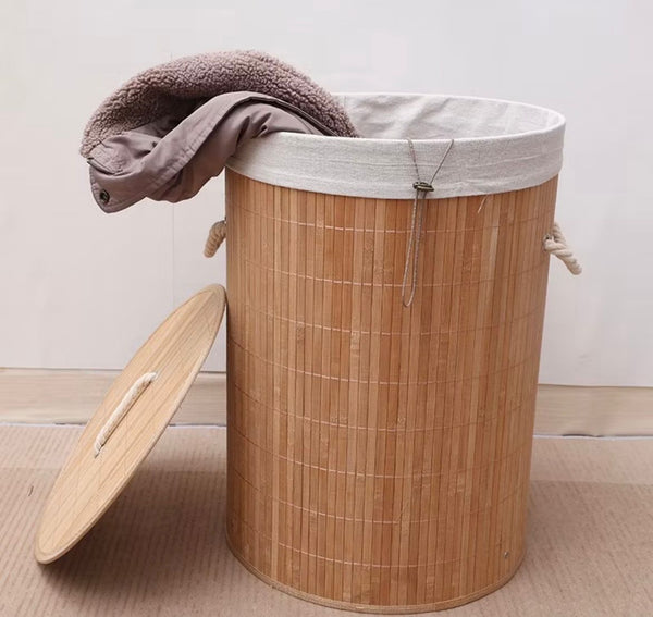 Cesto Roupa Bambu Com Tampa Retangular Banheiro Bege Com Tampa