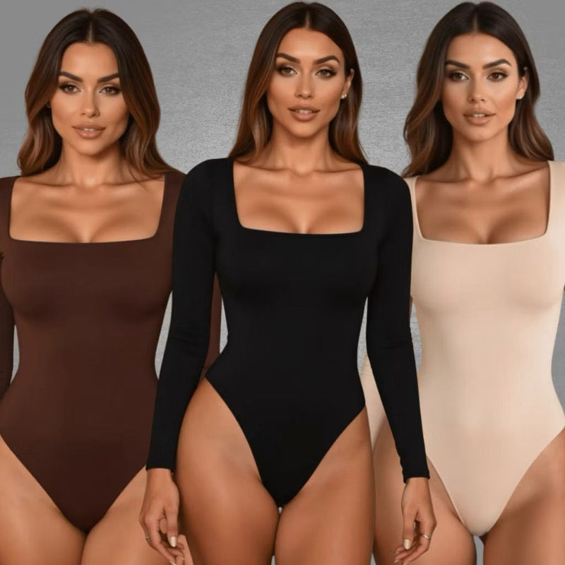 Kit 3 Body Feminino Decote Quadrado Manga Longa Suplex Forrado Segunda Pele Blusa Frio Premium