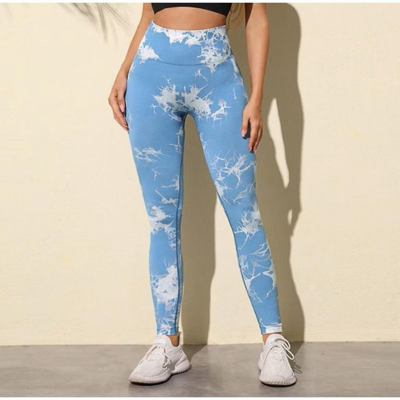 Calças de ioga femininas com efeito de levantamento de bumbum e tie-dye