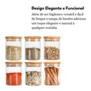 Kit 6 Potes de Vidro 200ml com Tampa de Bambu