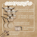 Jogo de Panelas Antiaderente 10 Peças Bianco D'Itália Cabo Marrom - Tampa de Vidro e Utensílios