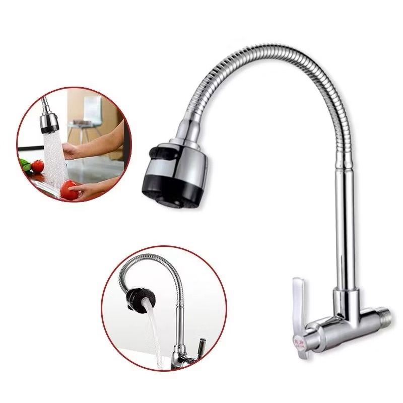Inox Prata Torneira Com Chuveiro Com Rotação De 360° Cozinha - Sempre Acessível