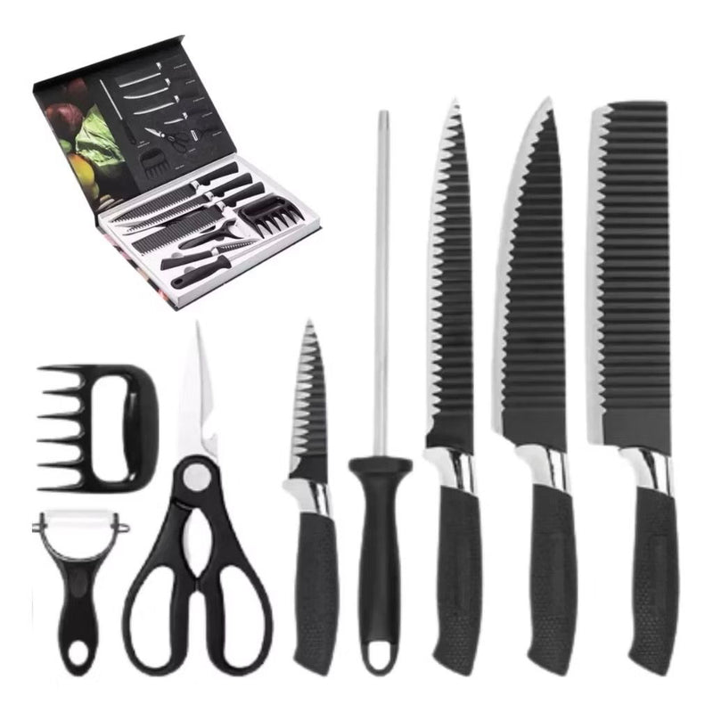 Kit Churrasco Conjunto de 08 Peças Facas Gourmet Corte Navalha Antiaderente
