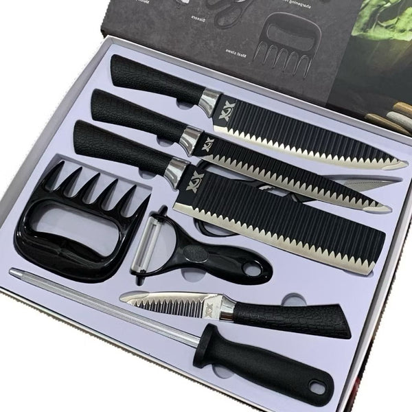 Kit Churrasco Conjunto de 08 Peças Facas Gourmet Corte Navalha Antiaderente