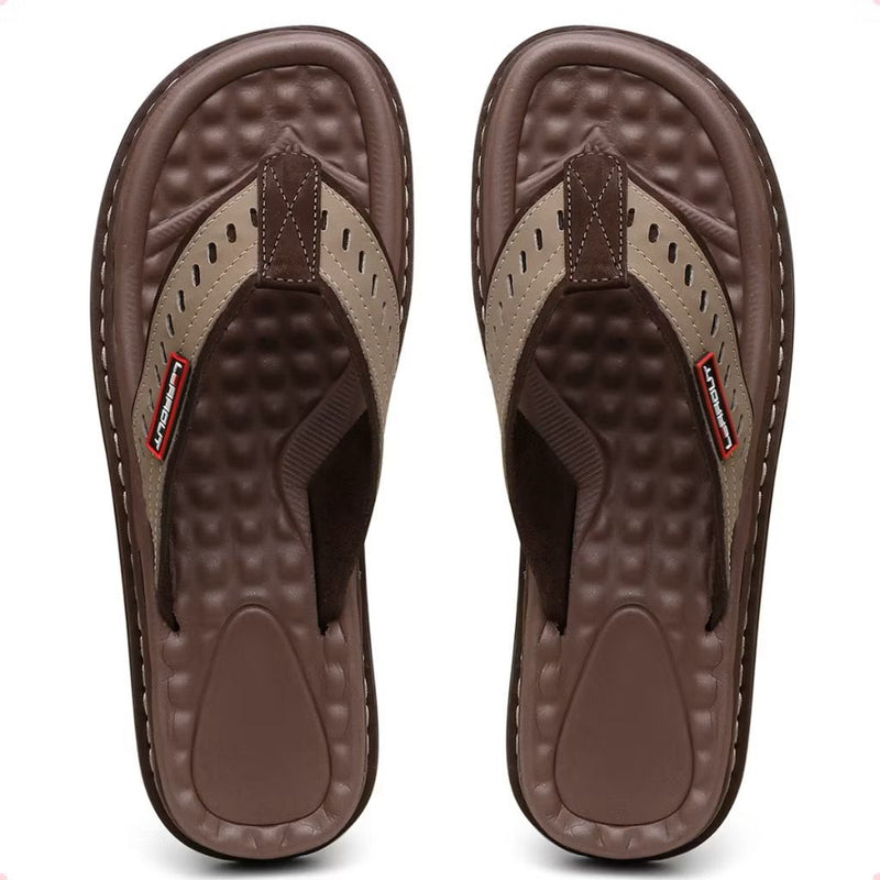 Chinelo Masculino Em Couro Legítimo sandália Ortopédica Antistress