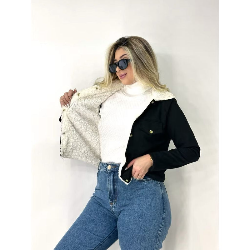 Jaqueta Casaco Suede Todo Forrado Pelúcia