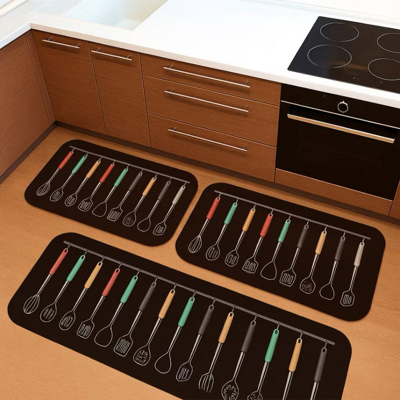 Kit 3 Peças Tapete Cozinha Estampado Antiderrapante Lavável Moderno Secagem Rápida Acabamento Premium
