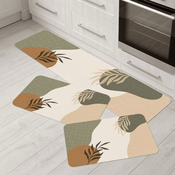 Kit 3 Peças Tapete Cozinha Estampado Antiderrapante Lavável Moderno Secagem Rápida Acabamento Premium