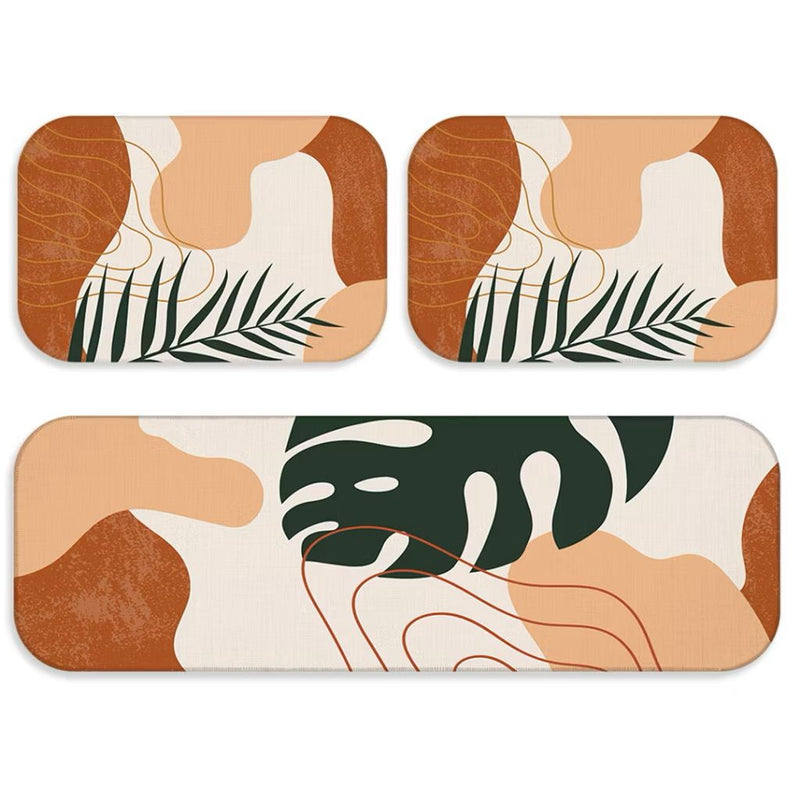 Kit 3 Peças Tapete Cozinha Estampado Antiderrapante Lavável Moderno Secagem Rápida Acabamento Premium