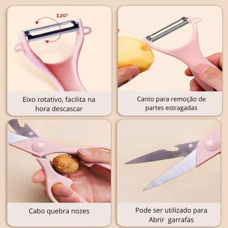 Kit Descascador Fatiador Inox Legumes Frutas Dupla Lâmina + FRETE GRÁTIS