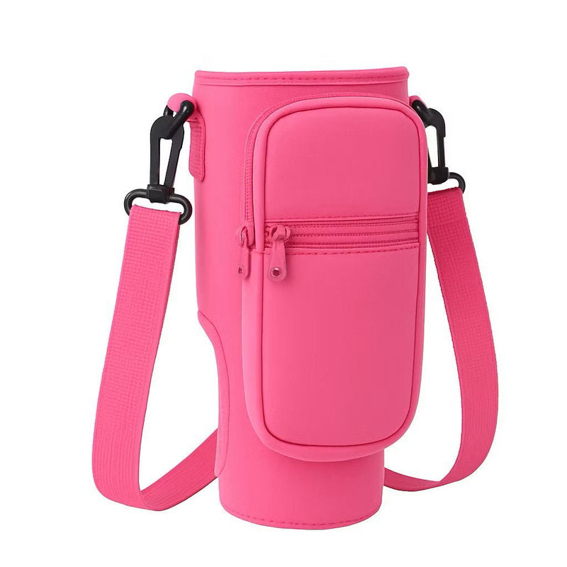 Suporte para Copo ou Garrafa Bolsa Porta Garrafas Alça Ajustável e Bolso para Ombro Portátil