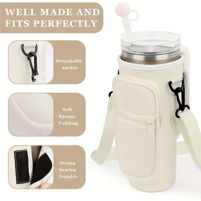 Suporte para Copo ou Garrafa Bolsa Porta Garrafas Alça Ajustável e Bolso para Ombro Portátil