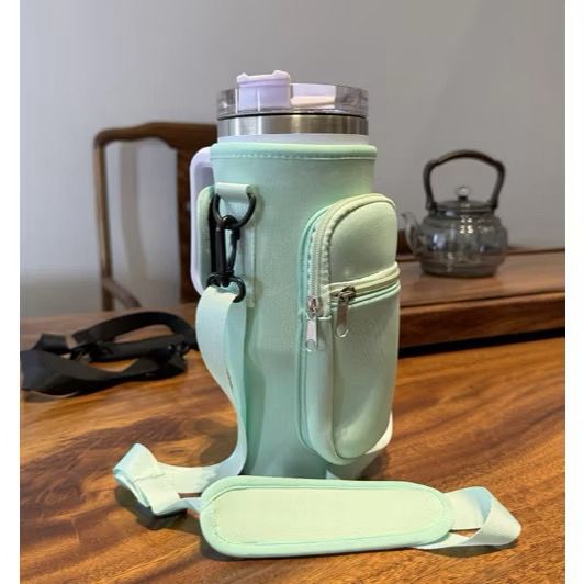 Suporte para Copo ou Garrafa Bolsa Porta Garrafas Alça Ajustável e Bolso para Ombro Portátil
