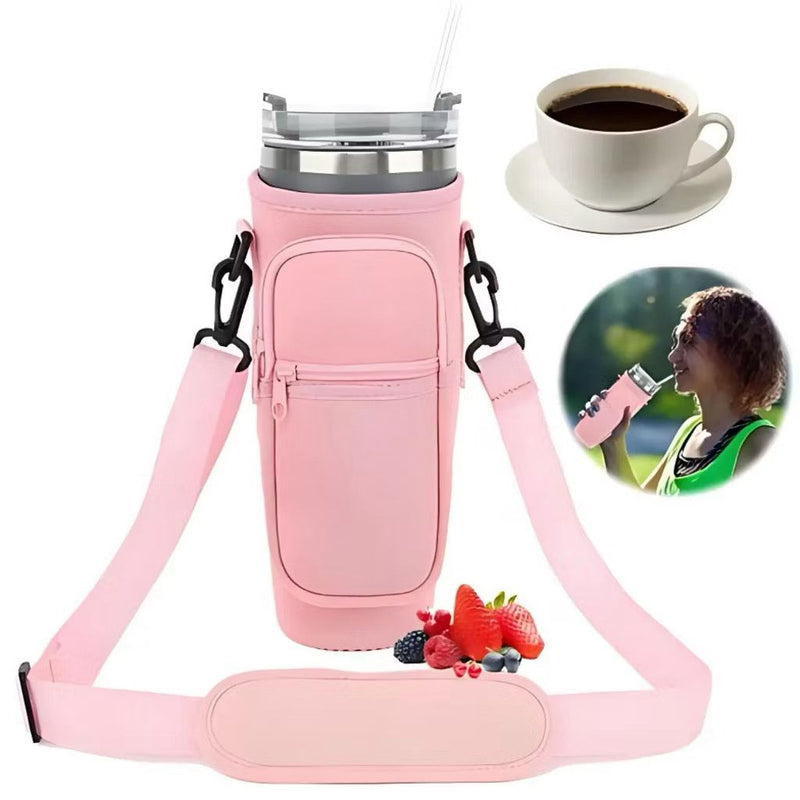Suporte para Copo ou Garrafa Bolsa Porta Garrafas Alça Ajustável e Bolso para Ombro Portátil