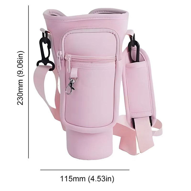 Suporte para Copo ou Garrafa Bolsa Porta Garrafas Alça Ajustável e Bolso para Ombro Portátil