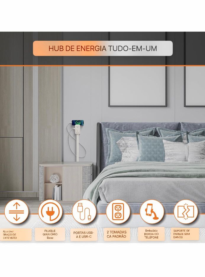 Extensor de tomada elétrica. Acesso a tomadas difíceis de alcançar!