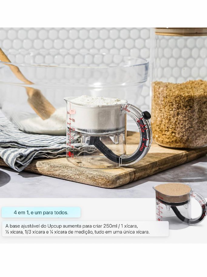 Copo de medição ajustável 4 em 1, copo de medição multifuncional com base de vedação estilo raspador, copos de cubo para cozinhar