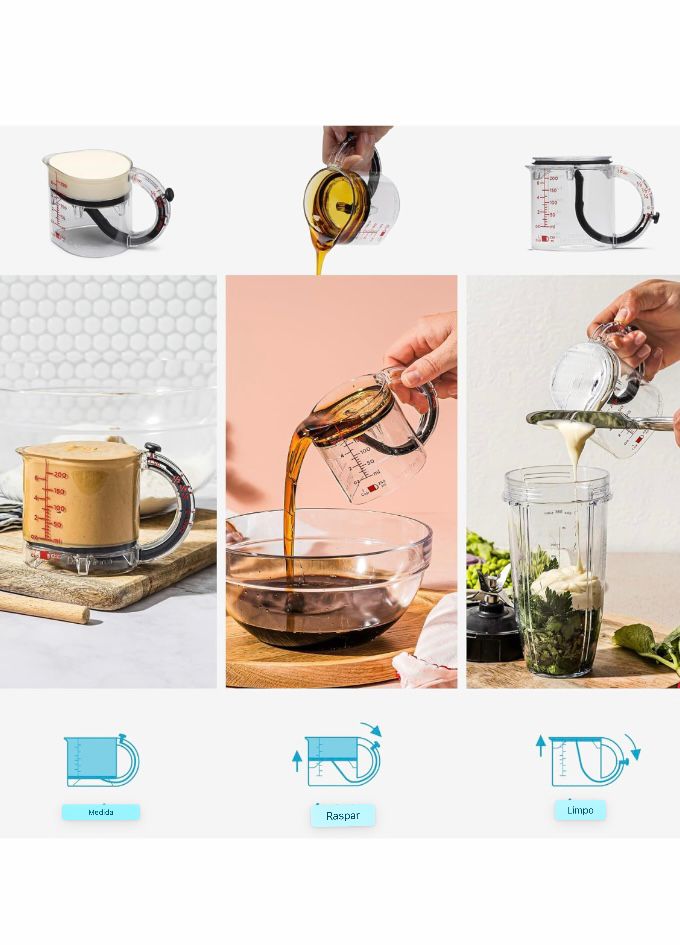 Copo de medição ajustável 4 em 1, copo de medição multifuncional com base de vedação estilo raspador, copos de cubo para cozinhar