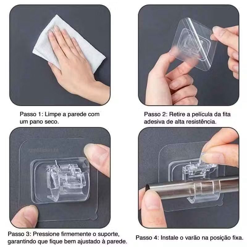 Suporte Cortina Varão Dupla Face adesivo 4pçs