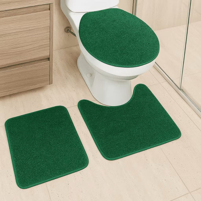 Tapete para Banheiro 3 Peças Pelúcia Algodão Macio Antiderrapante Rosa Preto Marfim Branco Cinza