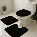 Tapete para Banheiro 3 Peças Pelúcia Algodão Macio Antiderrapante Rosa Preto Marfim Branco Cinza
