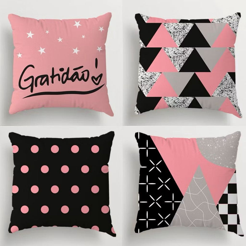 Kit Com 04 Capas Para Almofadas Decorativas Ideal Para Decoração de Quarto e Sala com Zíper
