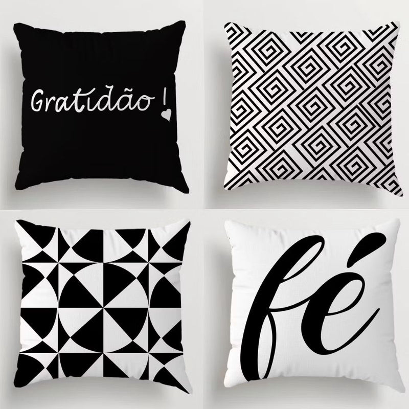 Kit Com 04 Capas Para Almofadas Decorativas Ideal Para Decoração de Quarto e Sala com Zíper