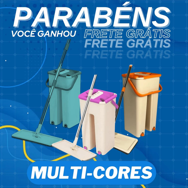 Mop Flat Com 2 Refis Com Cabo Extensivel Inox Com Balde 6 litros