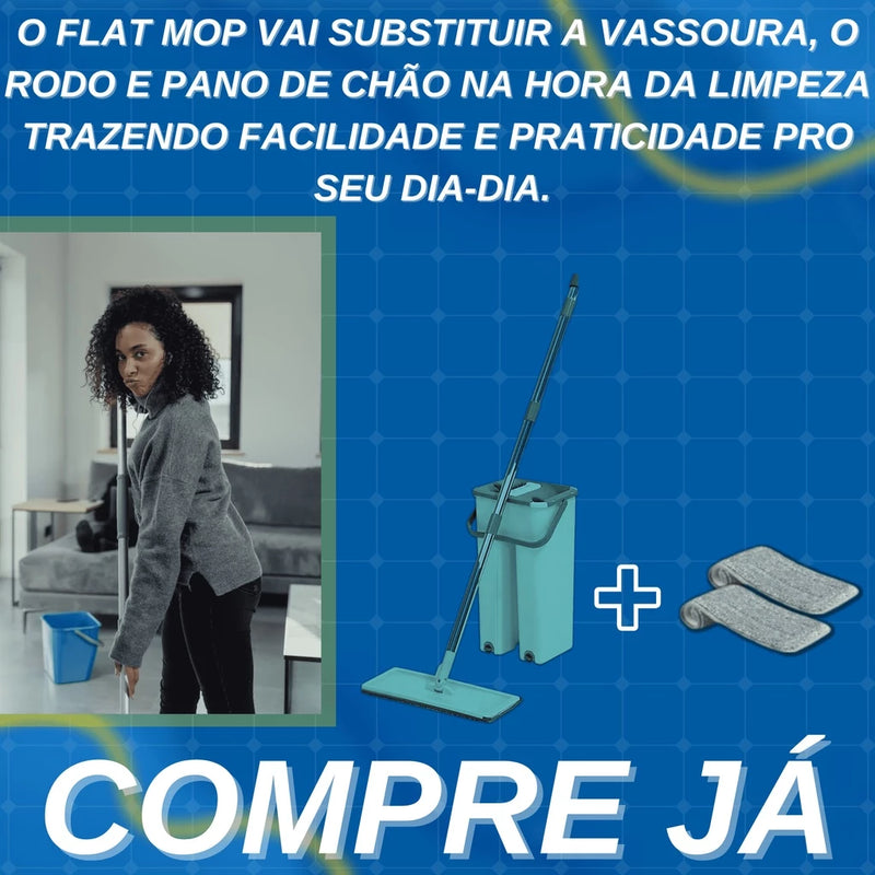 Mop Flat Com 2 Refis Com Cabo Extensivel Inox Com Balde 6 litros