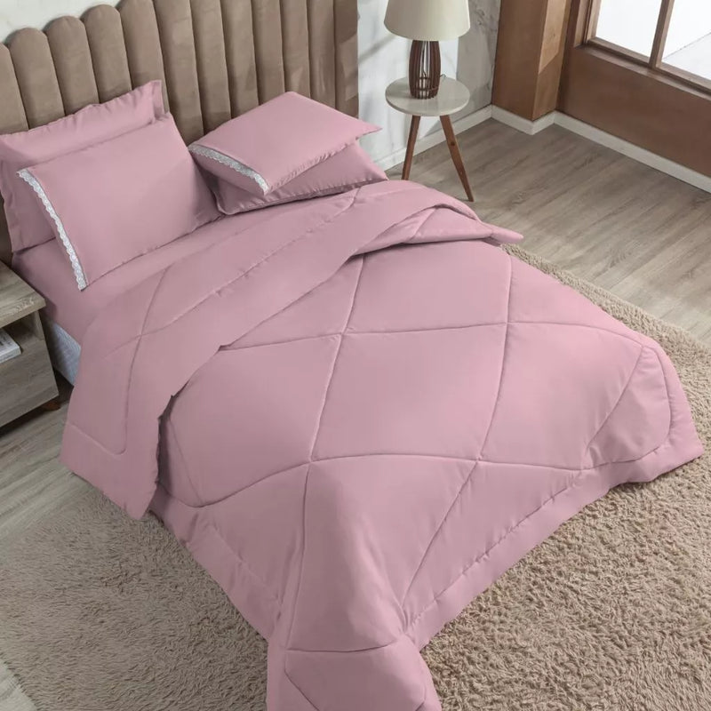 Kit Edredom Cama Quarto Queen Fronha 03 Peças Dupla Face