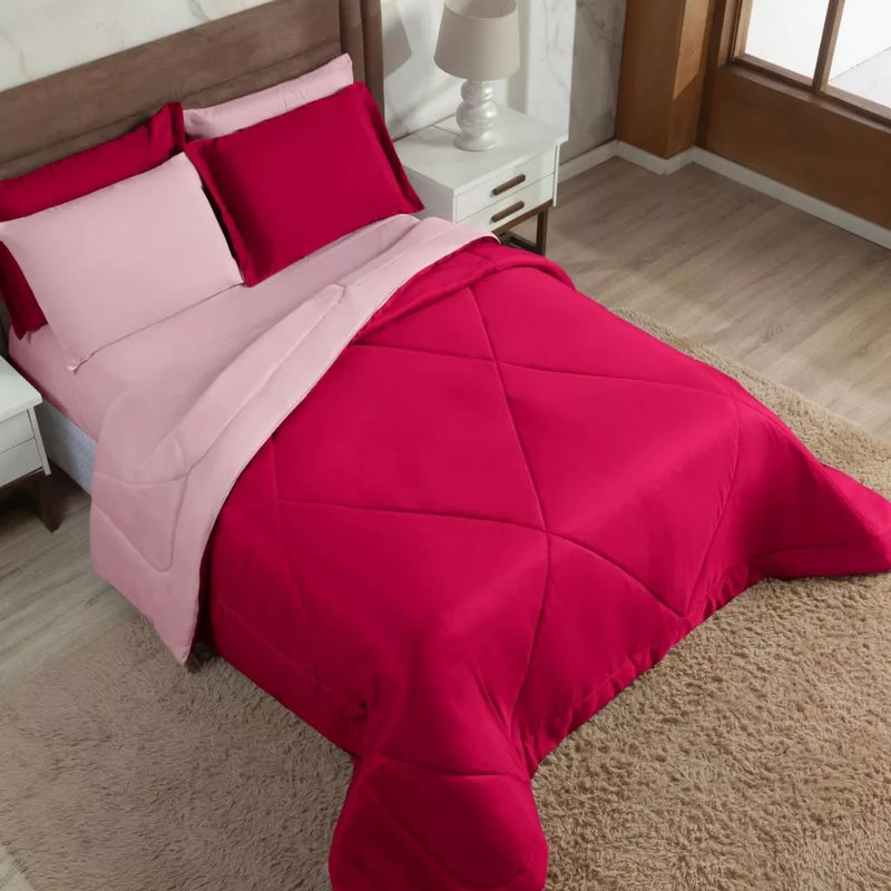 Kit Edredom Cama Quarto Queen Fronha 03 Peças Dupla Face