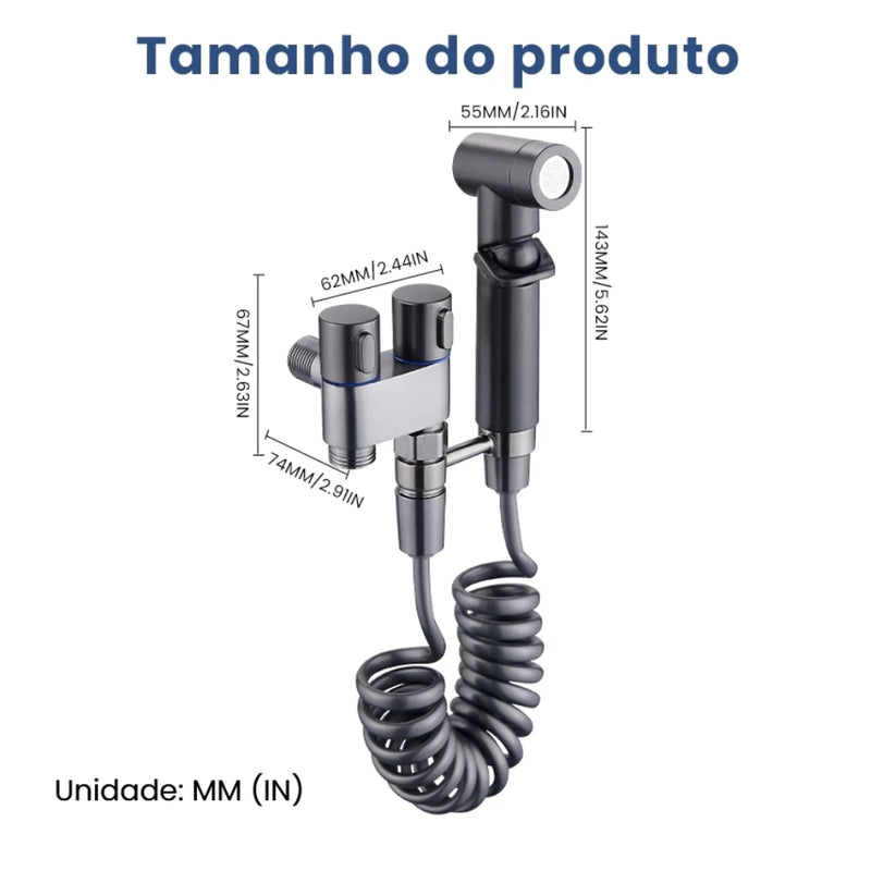 Chuveirinho Kit Banheiro Ducha Higiênica Com Registro Torneira Dupla em Aço Inox 304 Para Banheiro Lavabo Aço
