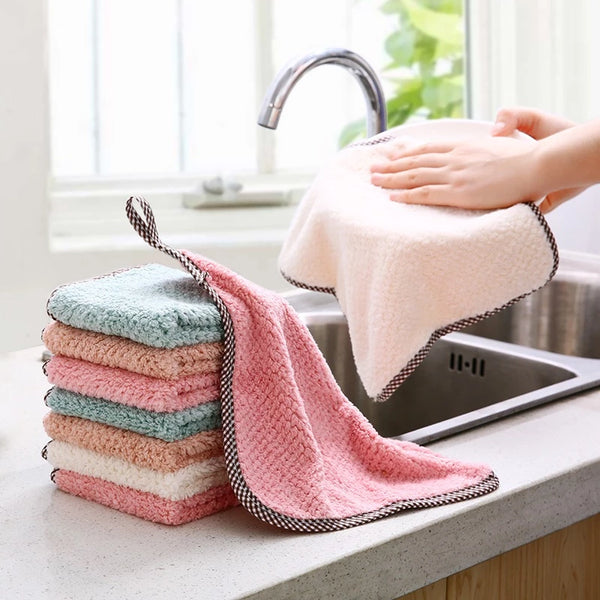 10 pcs Toalhas de Prato Macias Reutilizáveis Absorventes para Uso Doméstico com Limpeza de Velo de Coral