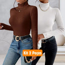 KIt 2 Blusas Feminina Cacharrel Tricot Básica Suéter Tricot Gola Alta Manga Longa