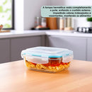 Kit 10 Pote de Vidro Hermético Retangular 4 Travas Marmita Fit Microondas Mantimentos